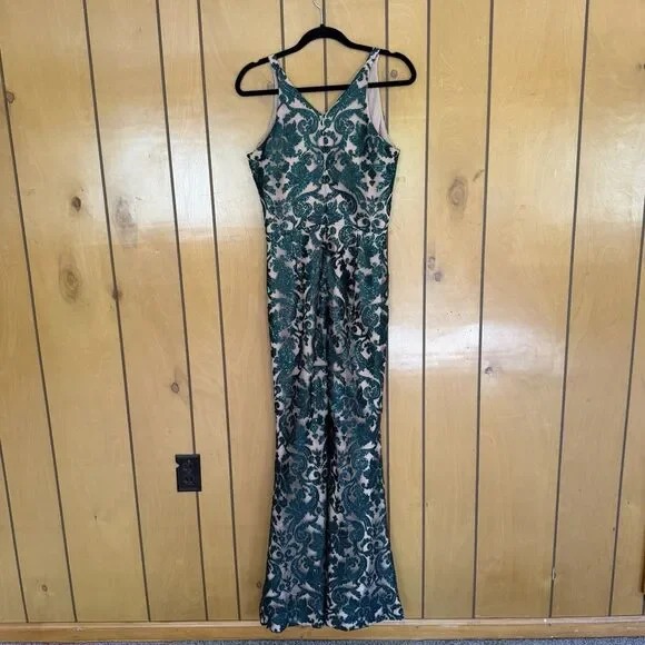 Dress the Population Karen Dress Green Lace Mesh Sequin Formal Prom Size Large - Picture 6 of 15